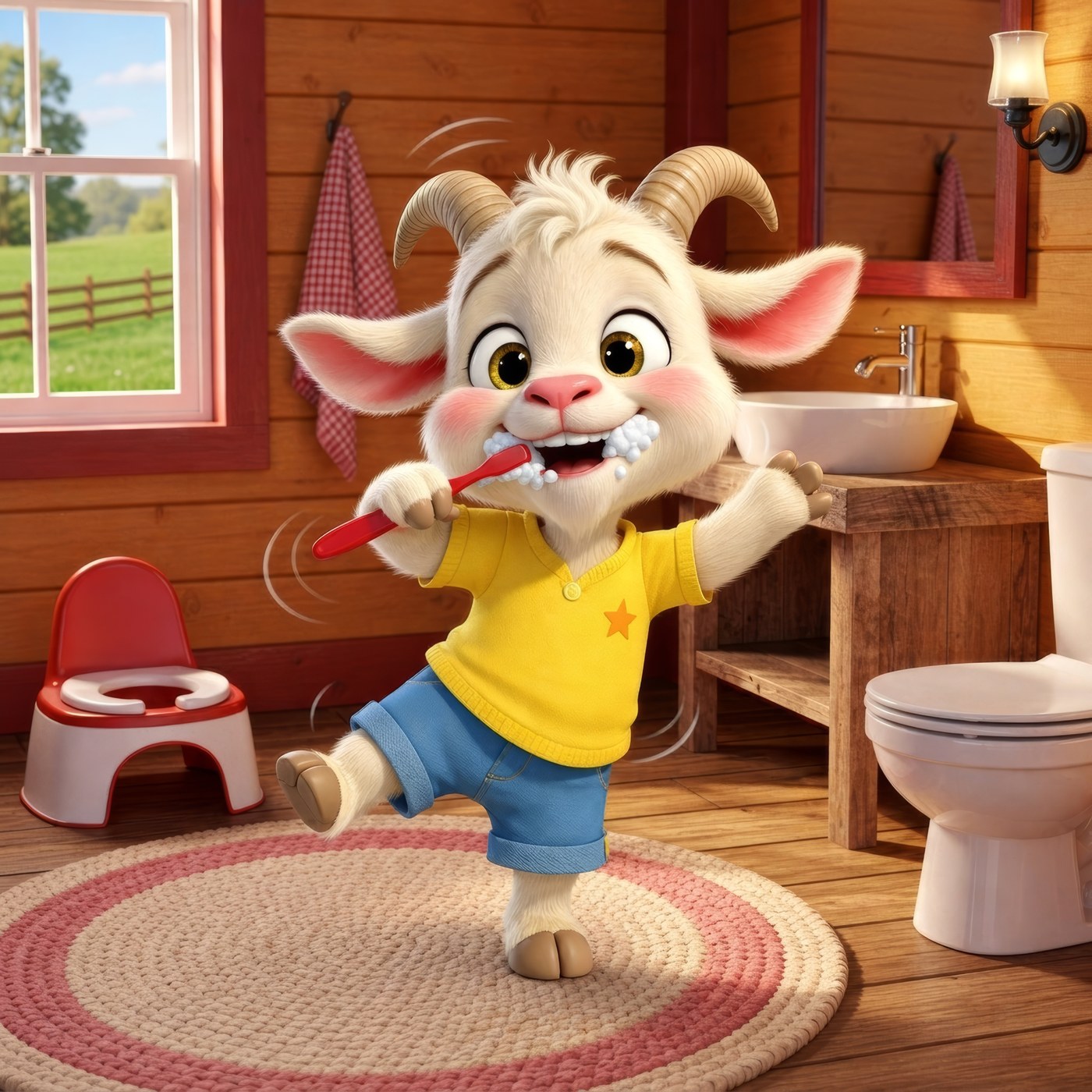 Pip dancing while brushing his teeth to a two-minute song