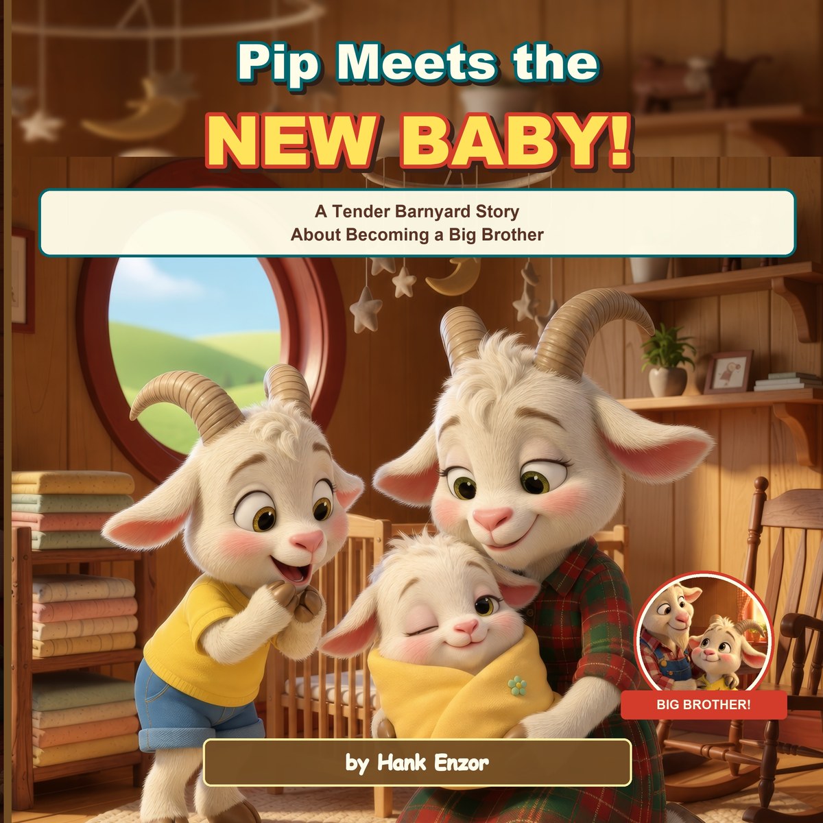 Pip Meets the New Baby cover — Pip meeting baby Poppy in the nursery